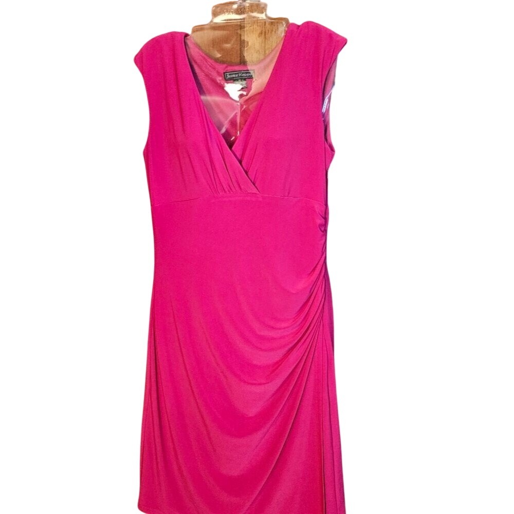 Jessica Howard Pink Ruched V‑Neck‎ Sheath Dress Y2K Style Women's S
